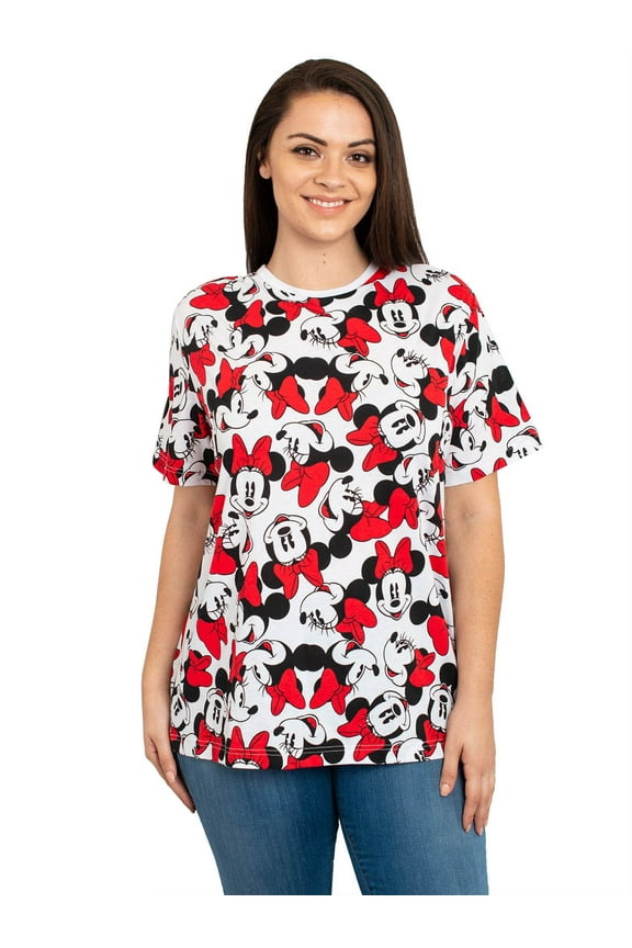 Minnie Mouse T-Shirt Faces All-Over Print Disney Women's Plus Size Red White