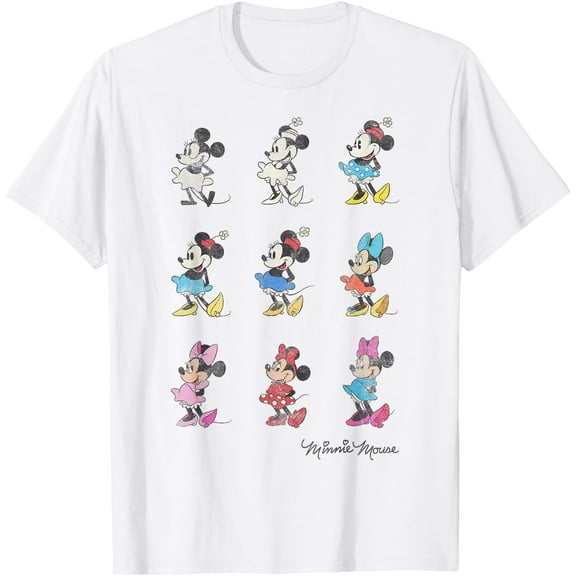Minnie Mouse Through The Years DTG Print Unisex T-Shirt,White Color,Size 3T