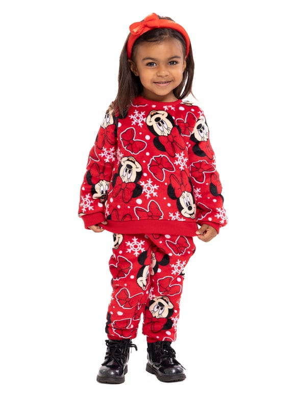 Minnie Mouse Toddler Girls Plush Print Sweatshirt and Pants Set, 2-Piece, Sizes 12M-5T