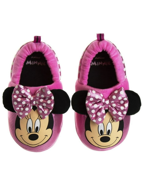 Minnie Mouse Toddler Dual Sizes Nylex Fabric Slippers - Pink , 11-12