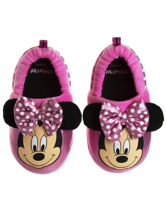 Minnie Mouse Toddler Dual Sizes Nylex Fabric Slippers - Pink , 5-6