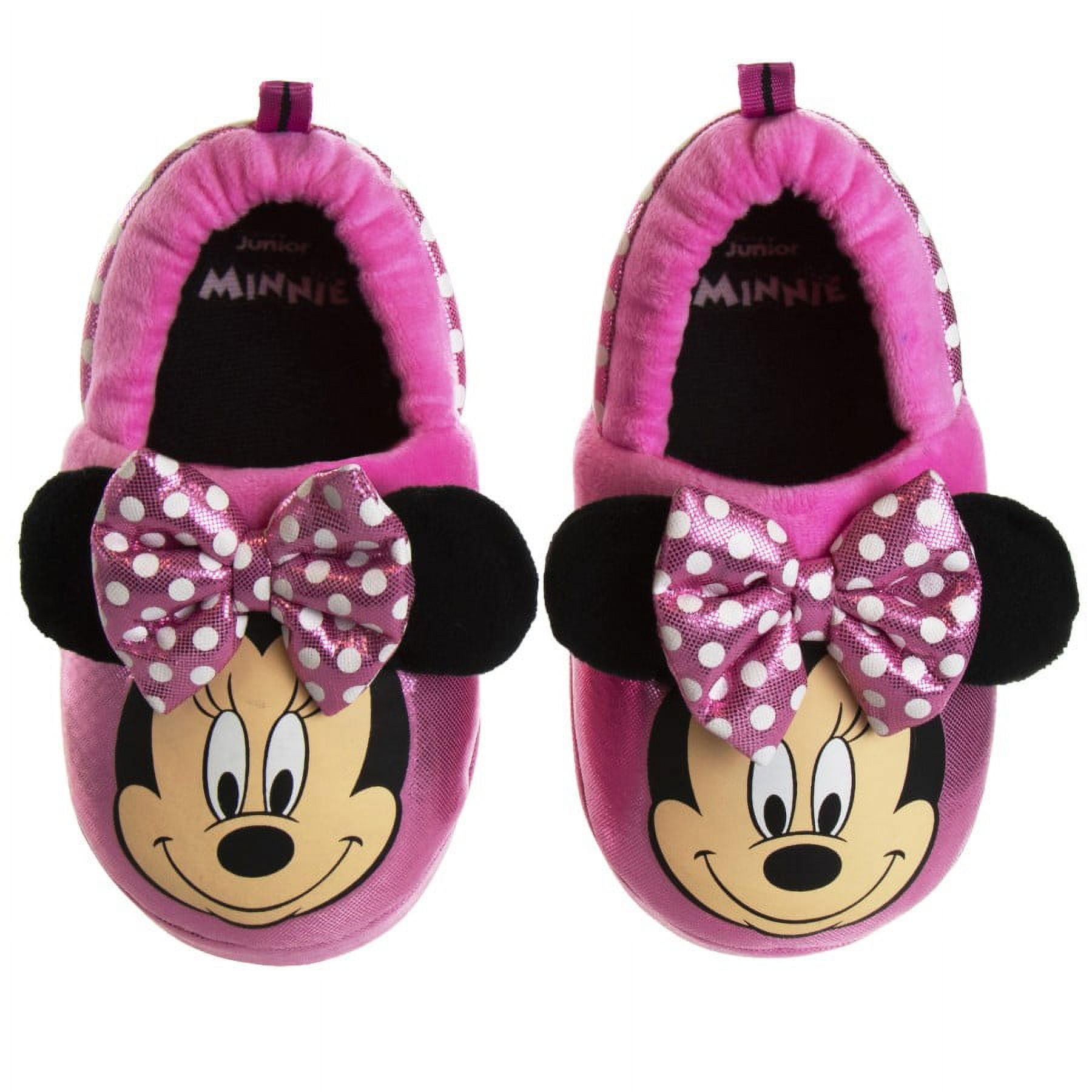 Minnie Mouse Toddler Dual Sizes Nylex Fabric Slippers - Pink , 9-10