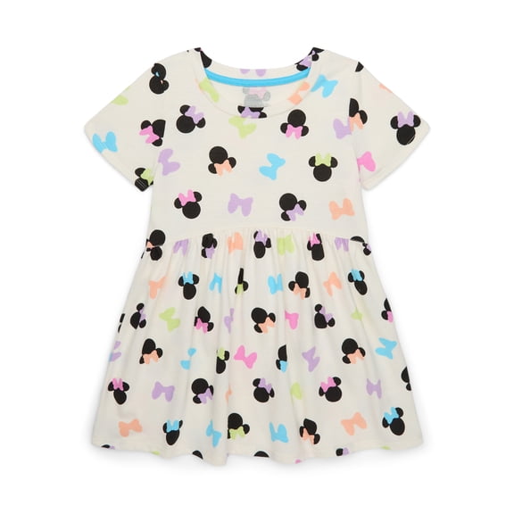 Minnie Mouse Toddler Girl Allover Print Dress with Short Sleeves, Sizes 12M-5T