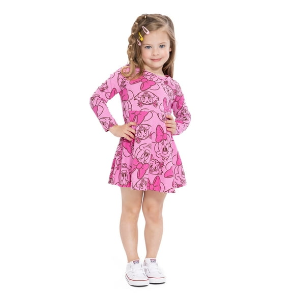 Minnie Mouse Toddler Girls Print Dress with Long Sleeves, Sizes 12M-5T
