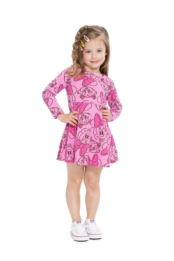 Minnie Mouse Toddler Girls Print Dress with Long Sleeves, Sizes 12M-5T