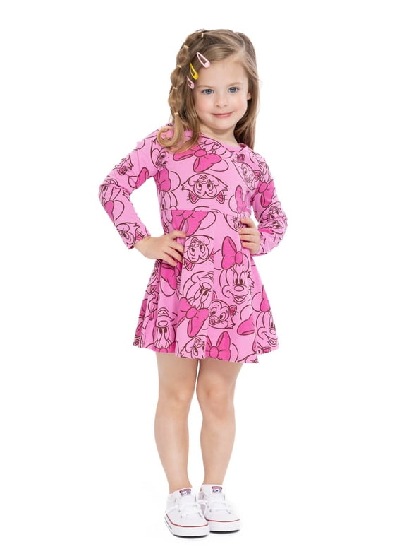 Minnie Mouse Toddler Girls Print Dress with Long Sleeves, Sizes 12M-5T