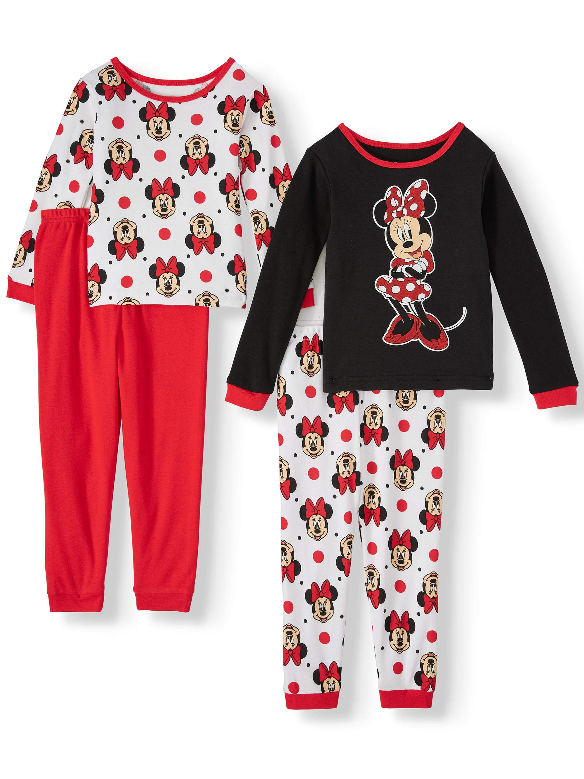 Minnie Mouse Toddler Girl Long Sleeve Cotton Snug Fit Pajamas, 4Piece