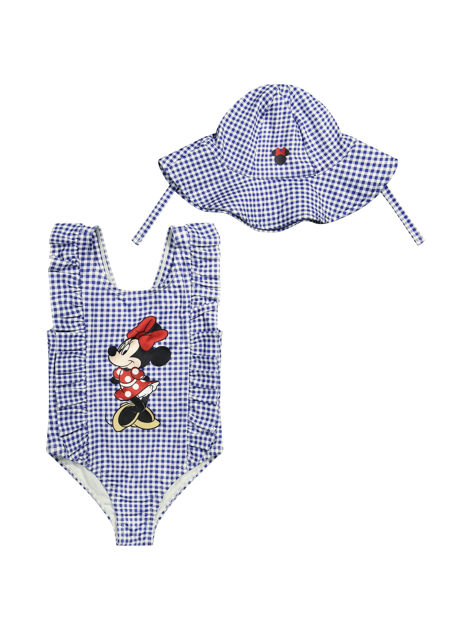 Character Toddler Girl One-Piece Swimsuit with Hat, Sizes 12M- 5T