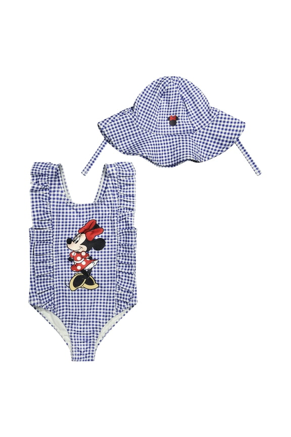 Character Toddler Girl One-Piece Swimsuit with Hat, Sizes 12M- 5T