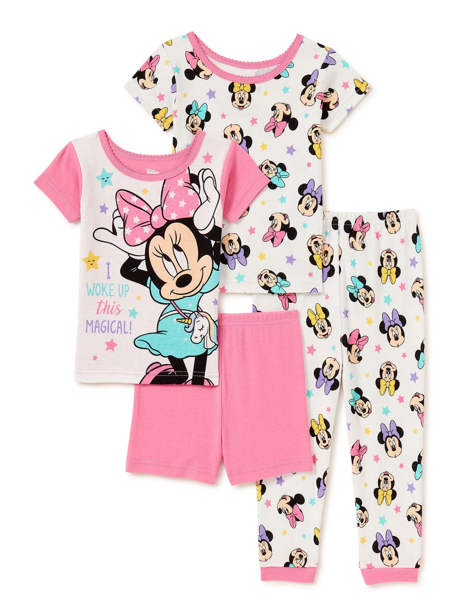 Minnie Mouse Toddler Girl Snug Fit Cotton Short Sleeve Pajamas, 4-Piece ...