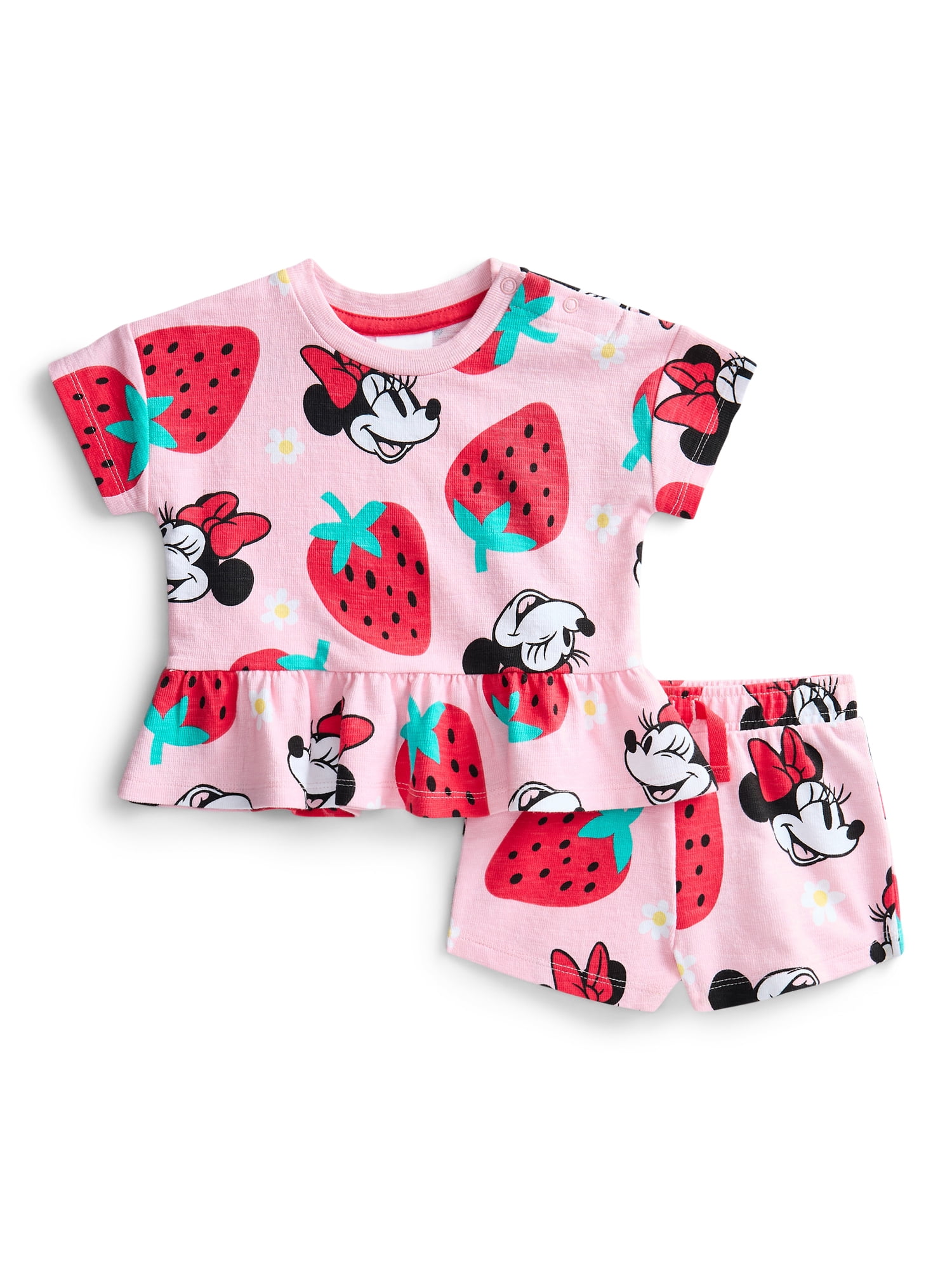Minnie Mouse Toddler Girls' Short Sleeve Graphic Tee and Matching Ruffle Shorts Set, 2-Piece, Sizes 12M-5T