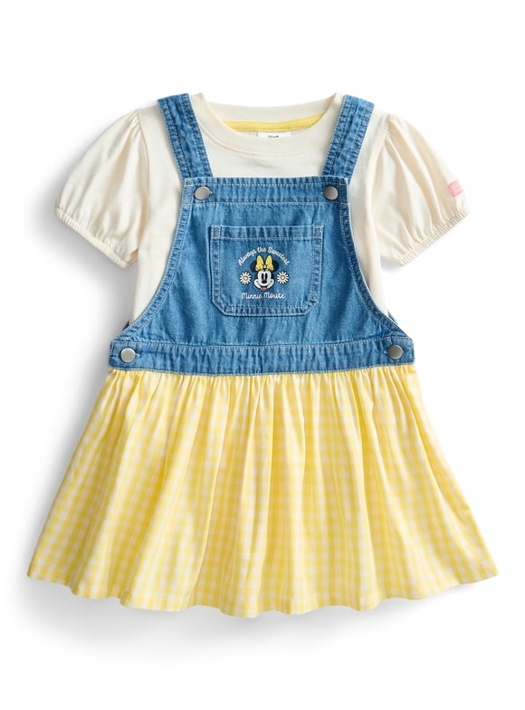 Minnie Mouse Toddler Girls Denim Gingham Skirtall and Puff Sleeve Tee Set, 2-Piece, Sizes 12M-5T