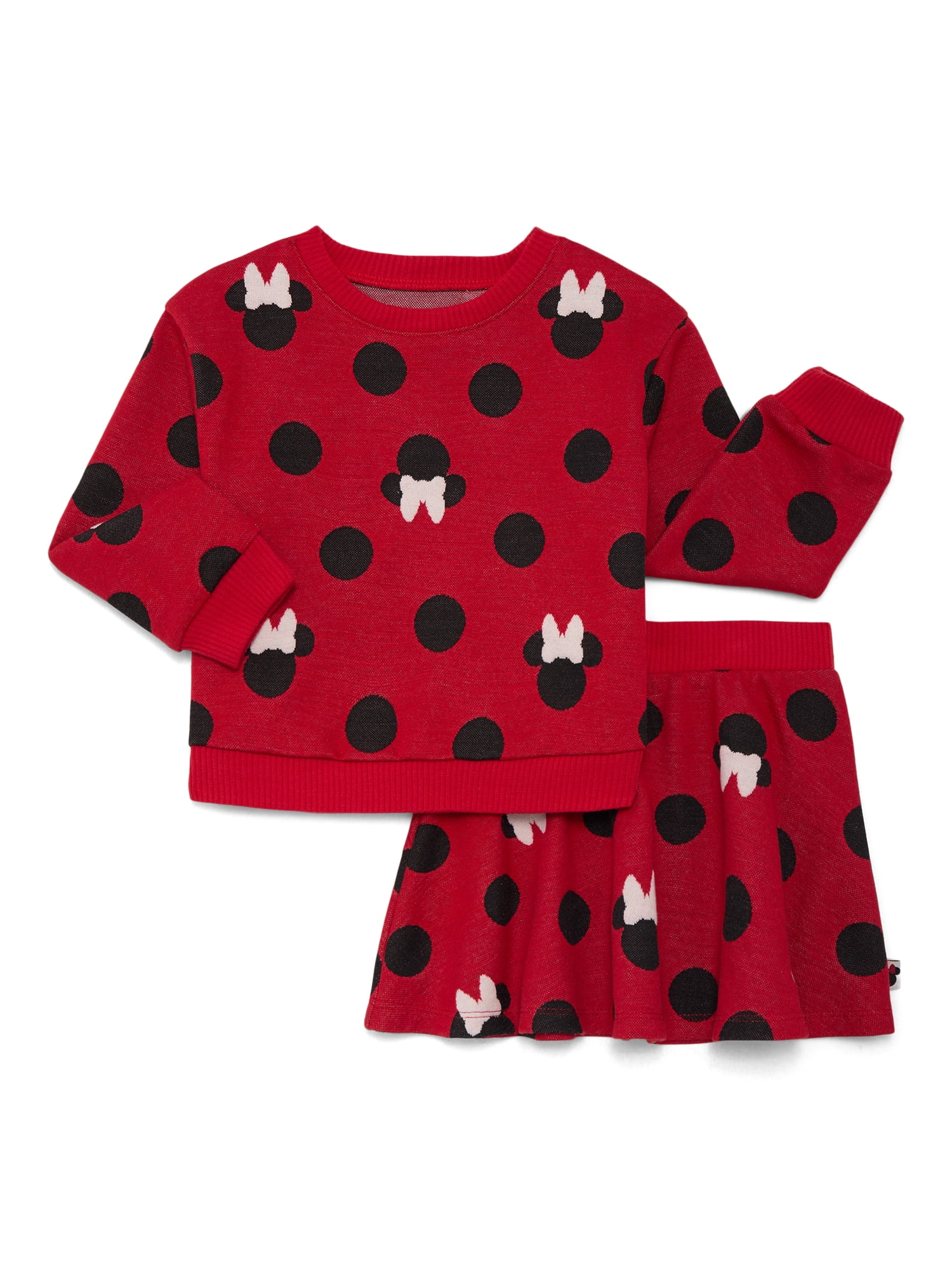 Disney Toddler Girls Minnie Mouse Intarsia Graphic Sweater and Skater Skirt Set, 2-Piece, Sizes 12M-5T