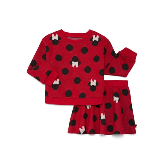 Disney Toddler Girls Minnie Mouse Intarsia Graphic Sweater and Skater Skirt Set, 2-Piece, Sizes 12M-5T