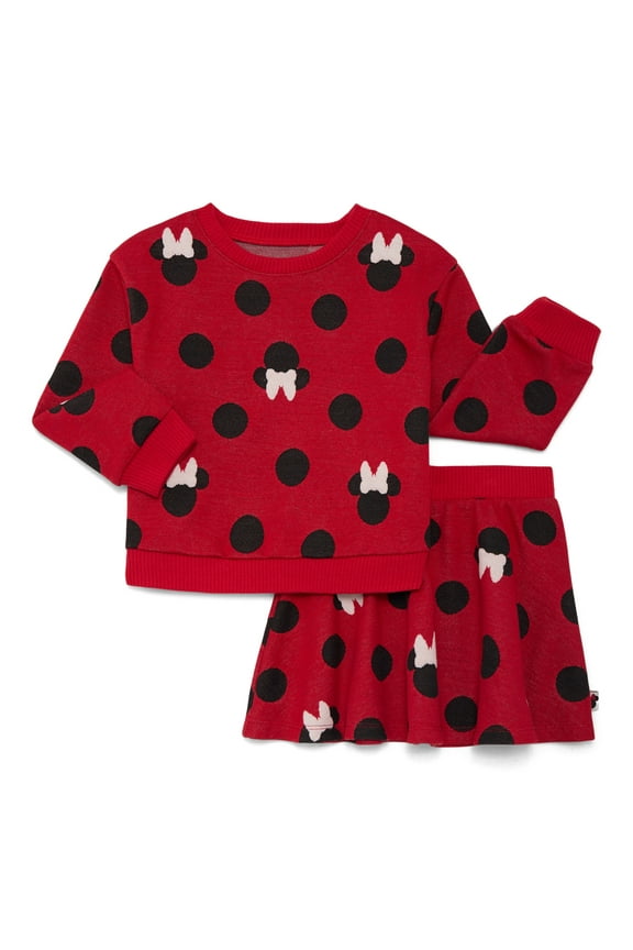 Disney Toddler Girls Minnie Mouse Intarsia Graphic Sweater and Skater Skirt Set, 2-Piece, Sizes 12M-5T