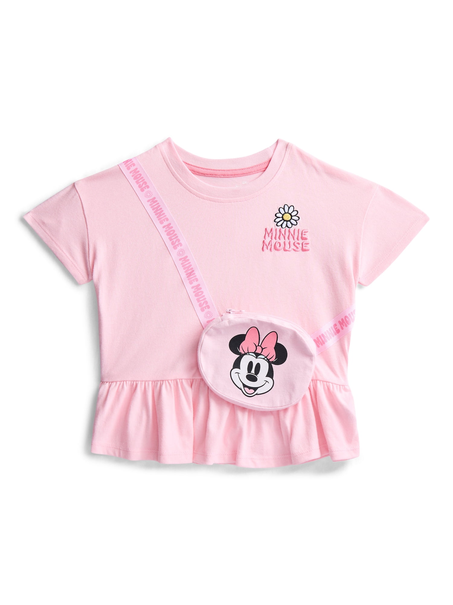 Minnie Mouse Toddler Girls Short Sleeve Peplum Tee with 3-D Bag, Sizes 12M-5T