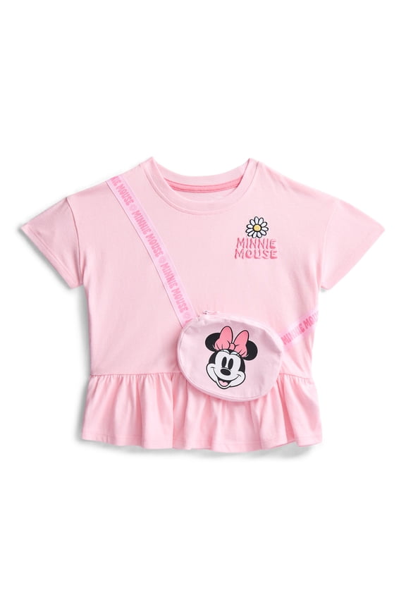 Minnie Mouse Toddler Girls Short Sleeve Peplum Tee with 3-D Bag, Sizes 12M-5T