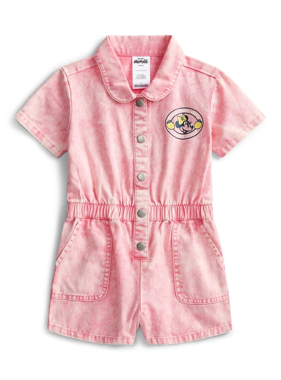 Toddler Girls Twill Romper with Short Sleeves, Sizes 12M-5T