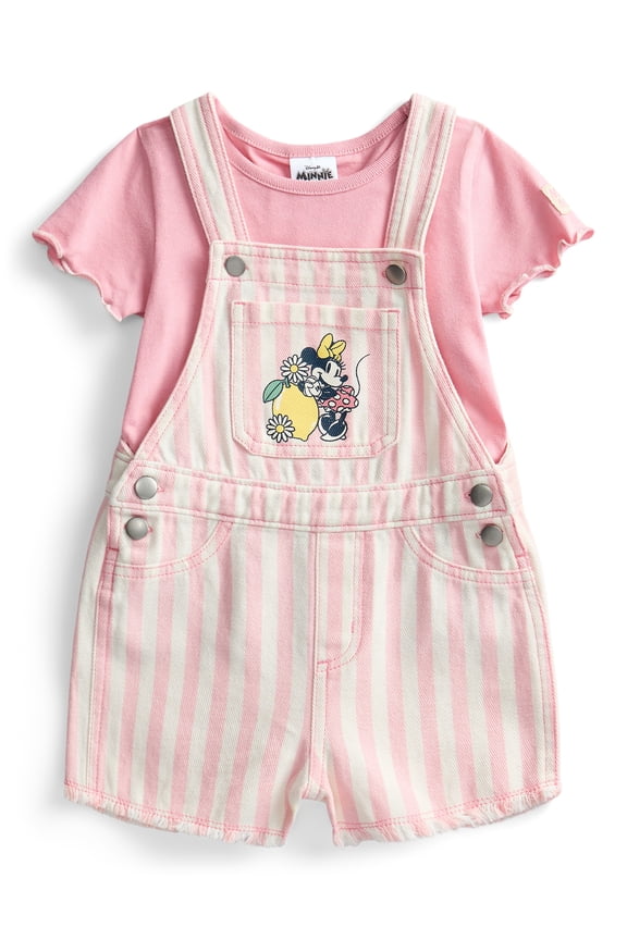 Minnie Mouse Toddler Girls Denim Shortall and Short Sleeve Tee Set, 2-Piece, Sizes 12M-5T
