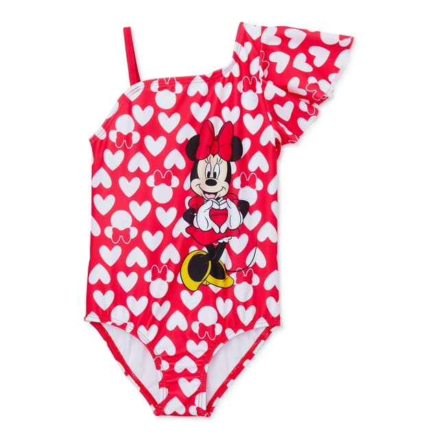 Minnie Mouse Toddler Girls’ One-Shoulder Swimsuit with UPF 50, Sizes ...