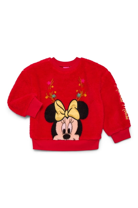 Minnie Mouse Toddler Girls' Plush Faux Shearling Sweater, Sizes 12M-5T