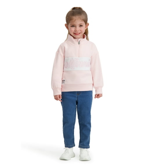 Minnie Mouse Toddler Girls Solid Quarter Zip Top, Sizes 12 Months - 5T