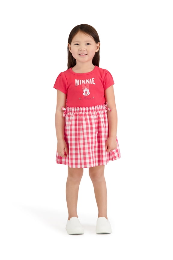 Minnie Mouse Toddler Girls Woven Short Sleeve Dress, Sizes 12 Months-5T