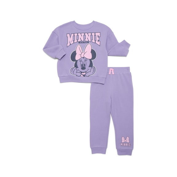 Minnie Mouse Toddler Long Sleeve Graphic Crewneck with Matching Jogger Pant, 2 Piece Set, Sizes 12M-5T