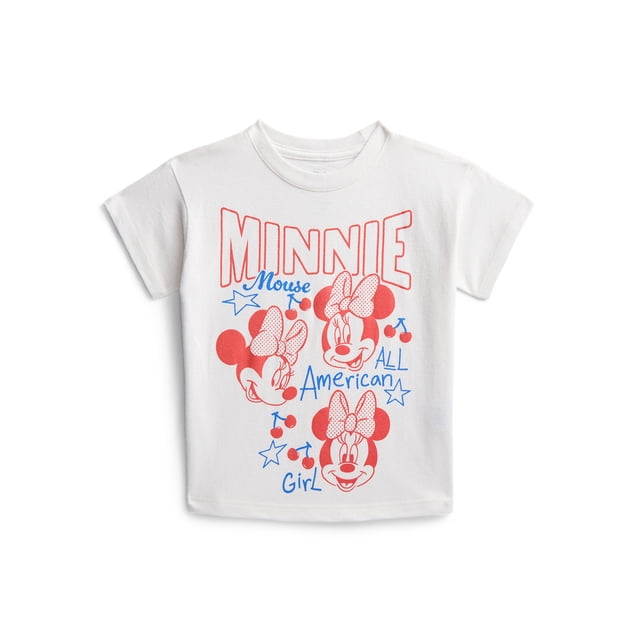 Minnie Mouse Toddler Graphic Patriotic Americana Americana Crewneck Tee with Short Sleeves, Sizes 12M-5T