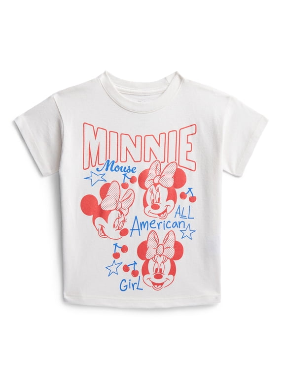Minnie Mouse Toddler Graphic Patriotic Americana Americana Crewneck Tee with Short Sleeves, Sizes 12M-5T