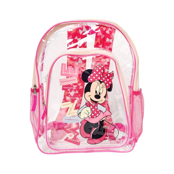 Minnie Mouse Transparent Backpack Clear 16" Disney Girls Bows Polka Dot