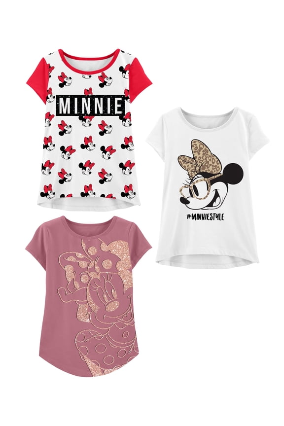Minnie Mouse Girls T-Shirt, Toddler and Kids Clothes, White/Mauve, 3 Pack