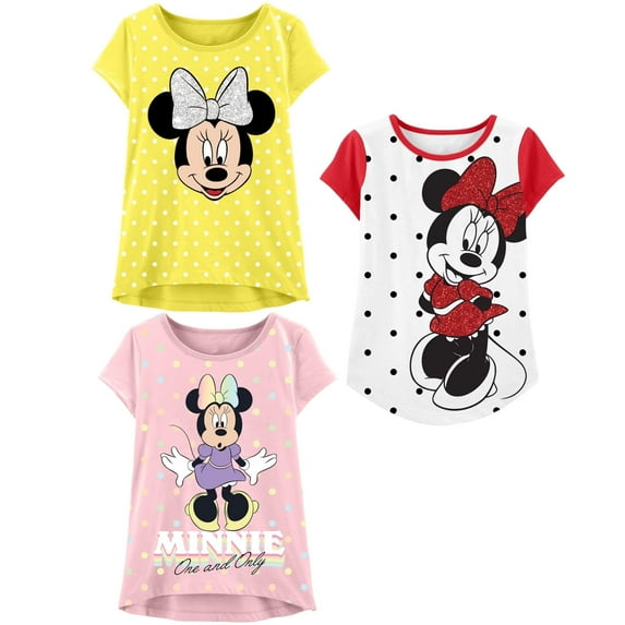 Disney Minnie Mouse Girls T-Shirt, Toddler and Kids Clothes, Yellow/White/Pink, 3 Pack