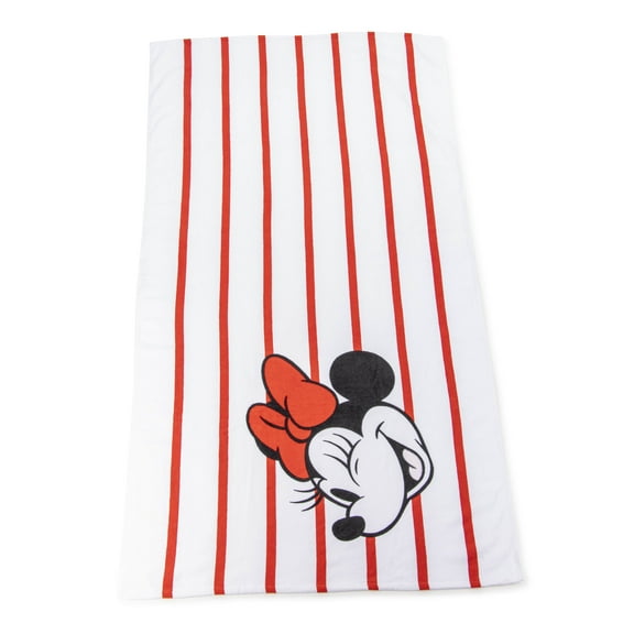 Minnie Mouse Vintage Wink 34" x 64" Oversized Bath Towel, Cotton, White & Red, Disney