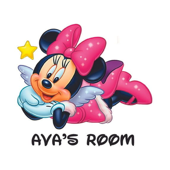 Minnie Mouse Wings Star Cartoon Customized Wall Decal - Custom Vinyl Wall Art - Personalized Name - Baby Girls Boys Kids Bedroom Wall Decal Room Decor Wall Stickers Decoration Size (27x30 inch)
