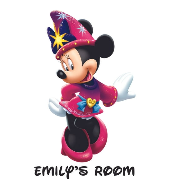 Minnie Mouse Wizard Disney Cartoon Customized Wall Decal - Custom Vinyl Wall Art - Personalized Name - Baby Girls Boys Kids Bedroom Wall Decal Room Decor Wall Stickers Decoration Size (40x35 inch)