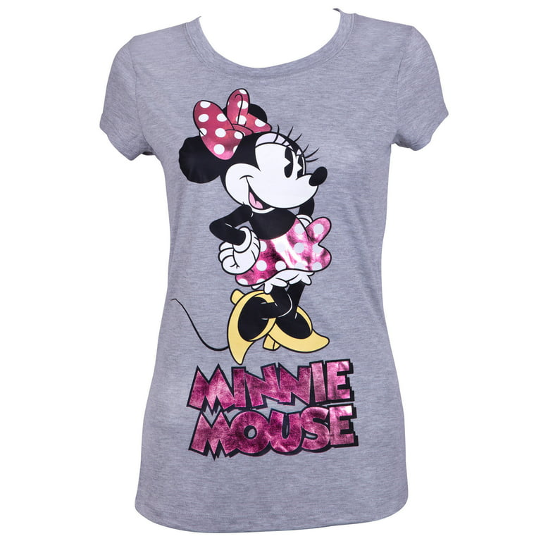 Minnie Mouse Women's Grey Pink Foil T-Shirt-Medium