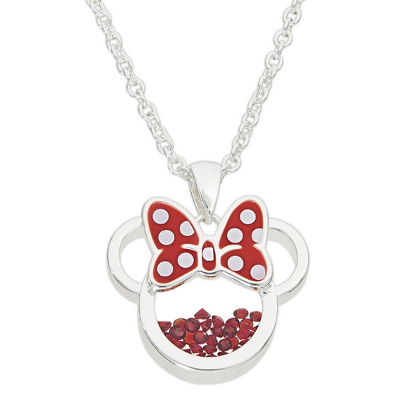 Minnie Mouse Women's July Birthstone Silver Plated Shaker Pendant Necklace, 18+2 Extender