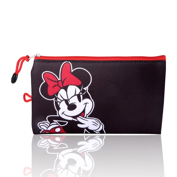 Disney Minnie Mouse Makeup Bag Official License, Black Neoprene Zip Pouch for Travel, Travel