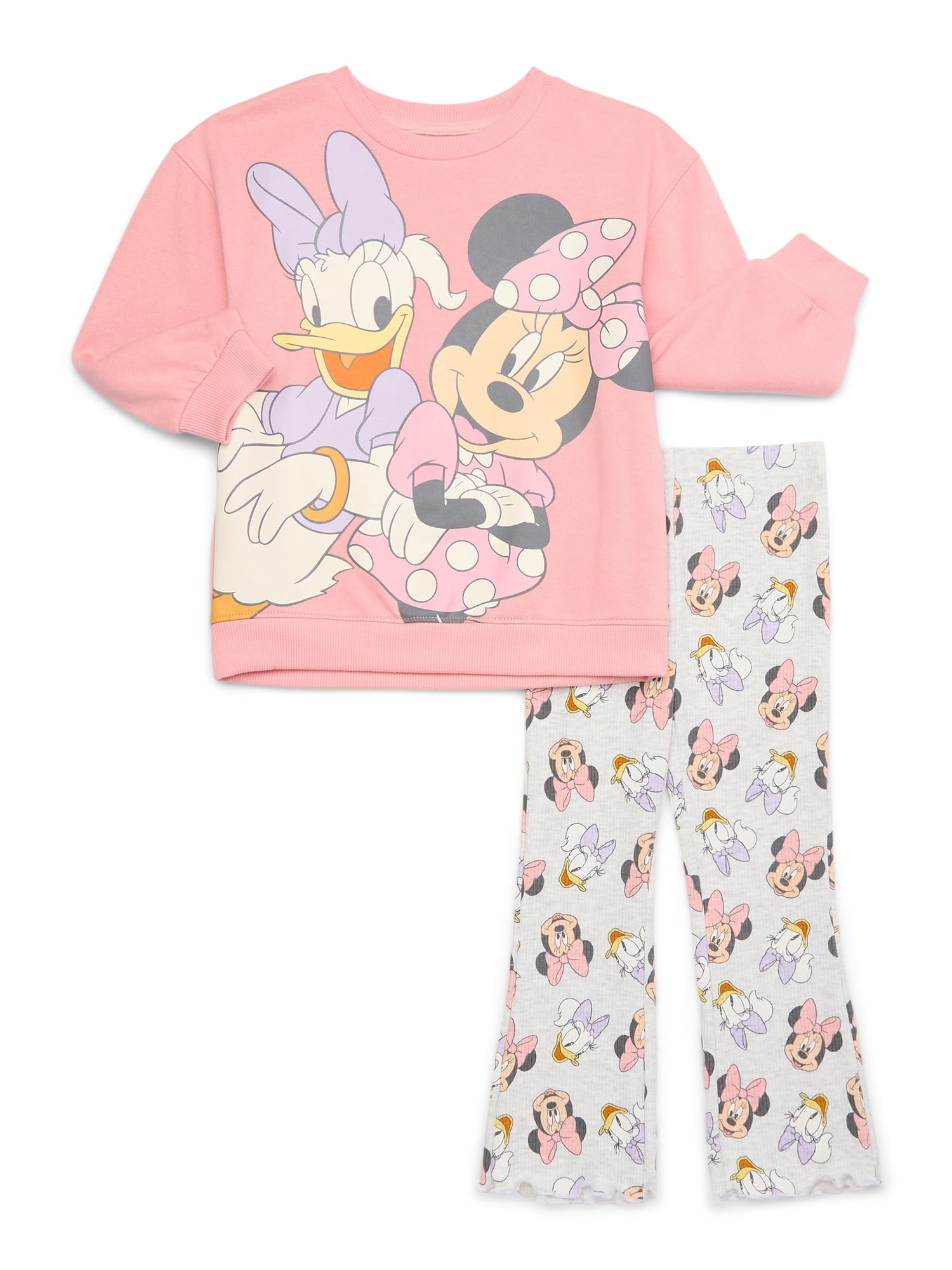 Babyhug Cotton Knit Full Sleeves Mini Mouse & Daisy Duck Sweatshirt with Glitter detailing- Sky Blue