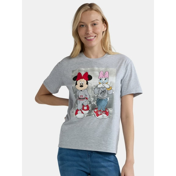 Minnie Mouse and Daisy Duck Women's Graphic Tee with Short Sleeves, Women's and Women's Plus