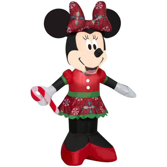 Minnie Mouse with Candy Cane and Printed Dress, 3.5 Feet Tall