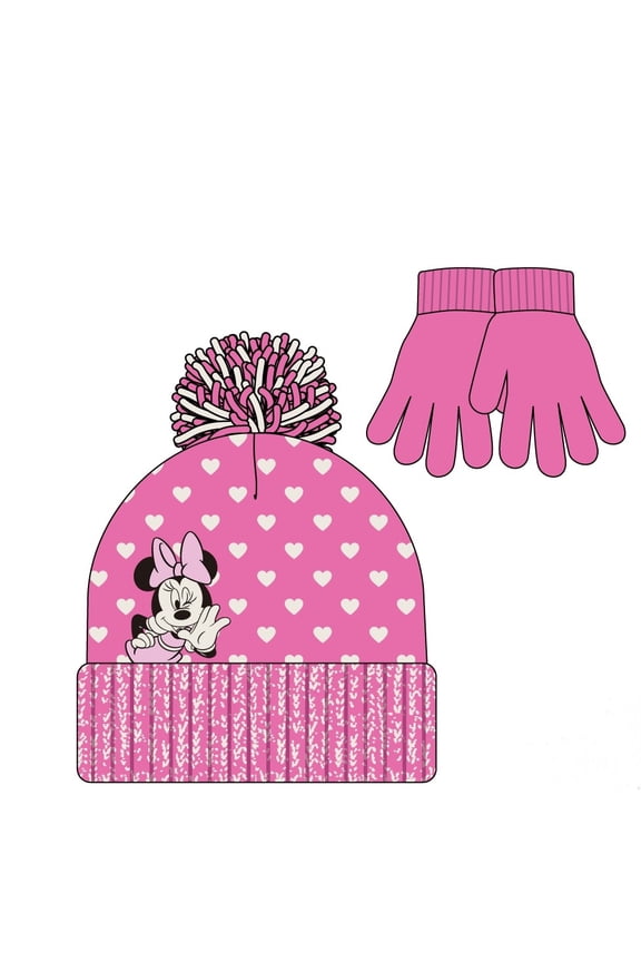Minnie Moust Pink Dots Beanie & Gloves Set
