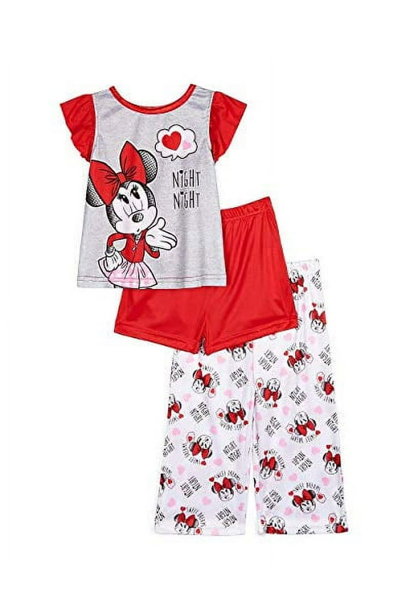 Minnie Night Night Kisses Toddler Girl's 3-Piece Pajama Shorts, Pants Set (Size 4T)
