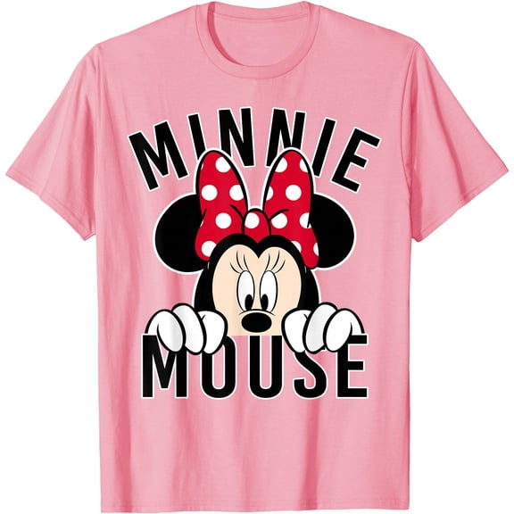 Minnie Rock the Dots Peeking DTG Print Unisex T-Shirt,Light Pink Color,Size 4T