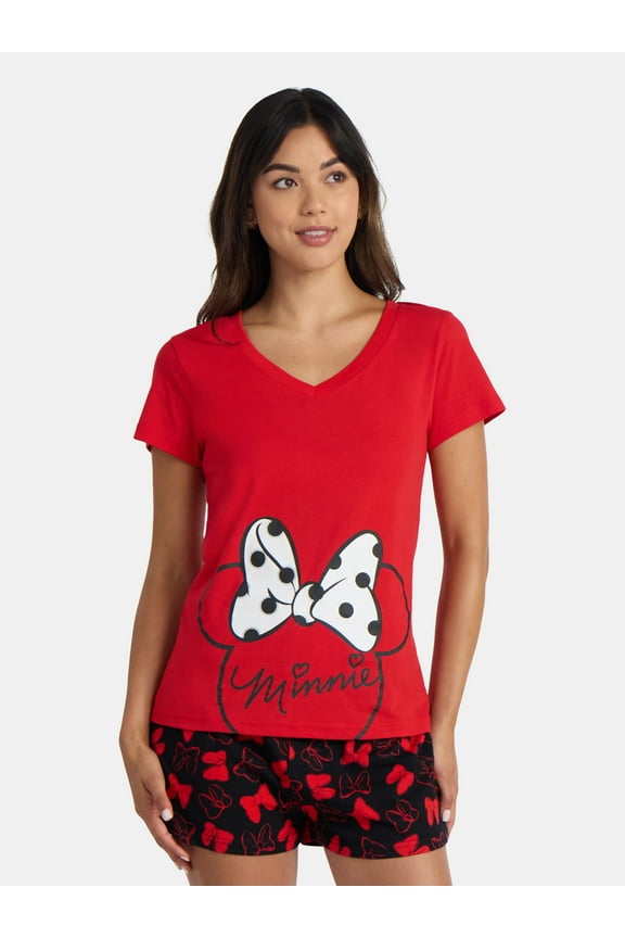 Women's Minnie Mouse Bow Graphic Tee with Short Sleeves, Sizes S-XXL