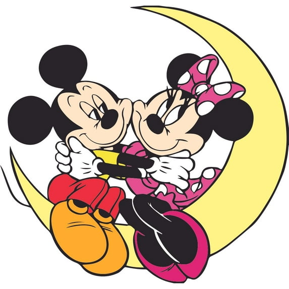 Minnie Sitting Moon Color Cartoon Customized Wall Decal - Custom Vinyl Wall Art - Personalized Name - Baby Girl Boy Kids Bedroom Wall Decal Room Decor Wall Stickers Decoration Size (20x18 inch)