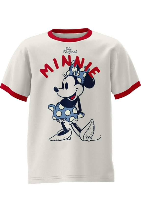 Girls Minnie Mouse Cotton Graphic Ringer Tee, Sizes XS-L