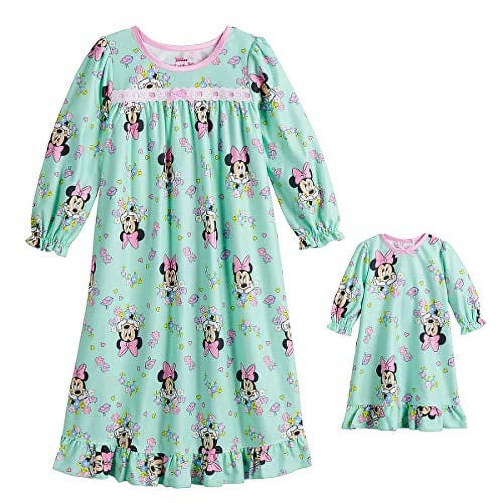 Minnie Toddler Girl s Mint Green Floral Flannel Nightgown with Doll Gown 2T Walmart