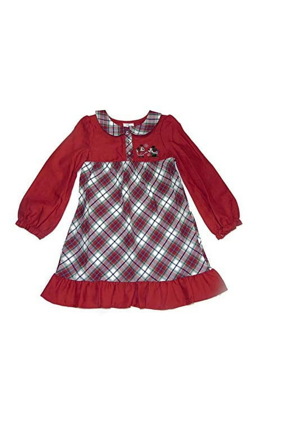 Minnie and Mickey Christmas Holiday Red Plaid Nightgown, Size 4